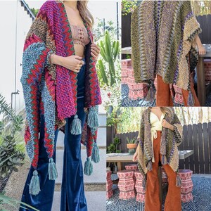 Colorful Crochet Patterned Ruana, Crochet Poncho Pattern, Crochet Wrap, Shrug, Crochet Sweater Pattern, Wrap Pattern, Crochet Womens Top image 1