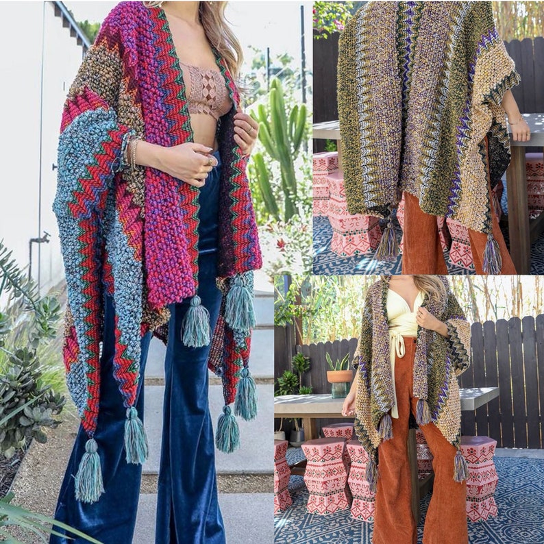 Colorful Crochet Patterned Ruana, Crochet Poncho Pattern, Crochet Wrap, Shrug, Crochet Sweater Pattern, Wrap Pattern, Crochet Womens Top image 1