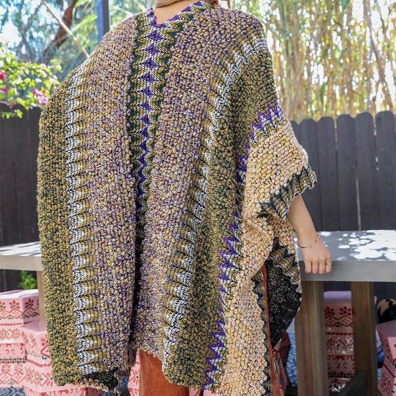 Colorful Crochet Patterned Ruana, Crochet Poncho Pattern, Crochet Wrap, Shrug, Crochet Sweater Pattern, Wrap Pattern, Crochet Womens Top image 7