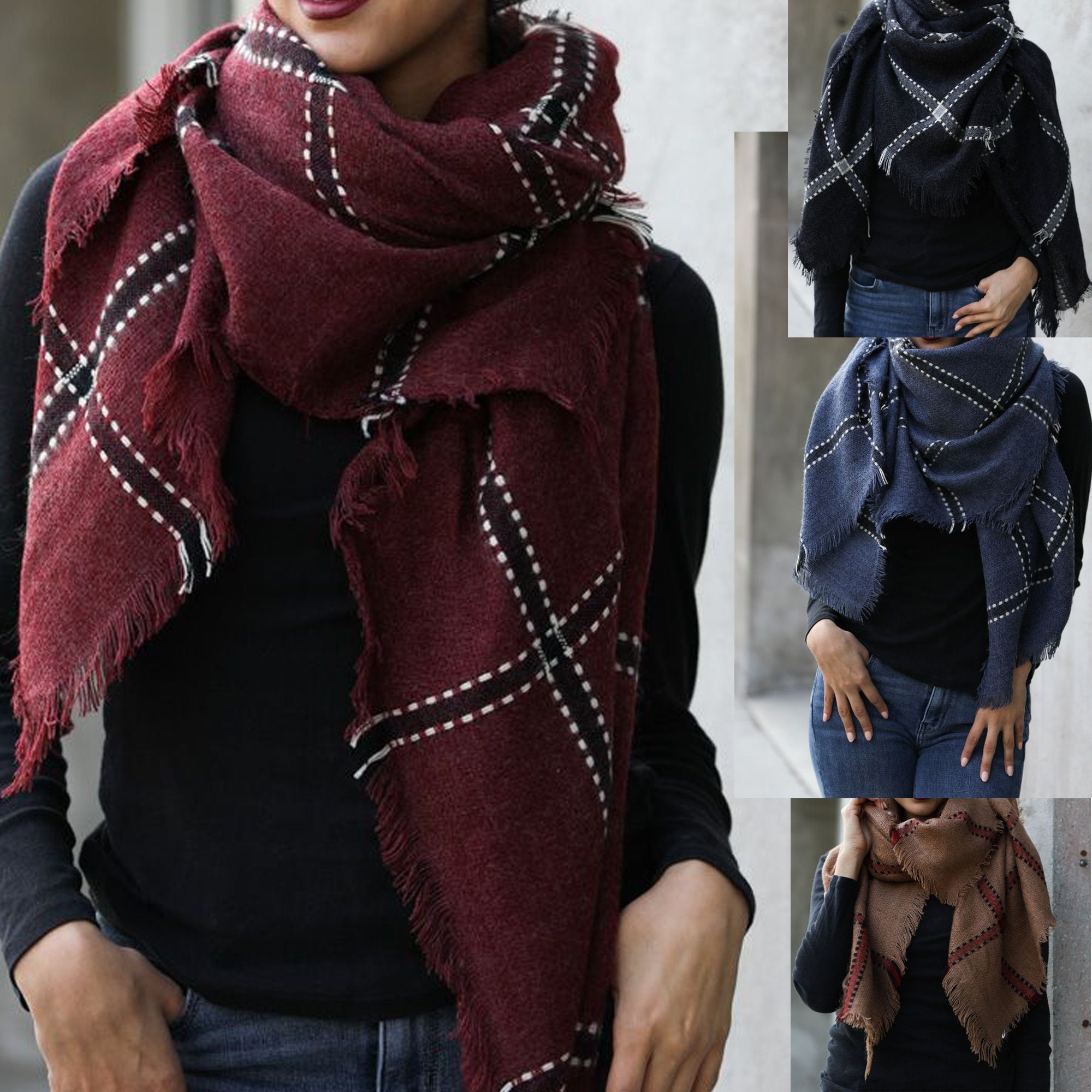 Blanket Scarves Plaid Blanket Scarf Blanket Scarves Tartan Gift