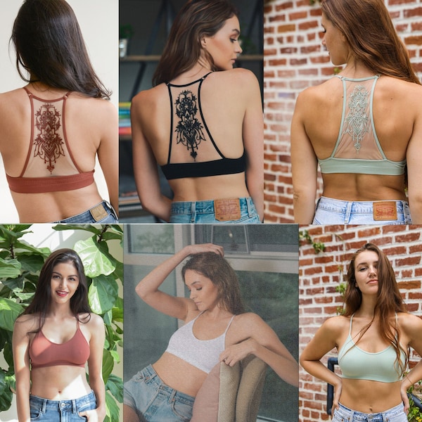 Womens Tattoo Mesh Racerback Bralette, Lace bralette, Women's Bralettes, Lingerie, Bra Top, Bralette Top, Bra Top, Boho Clothing