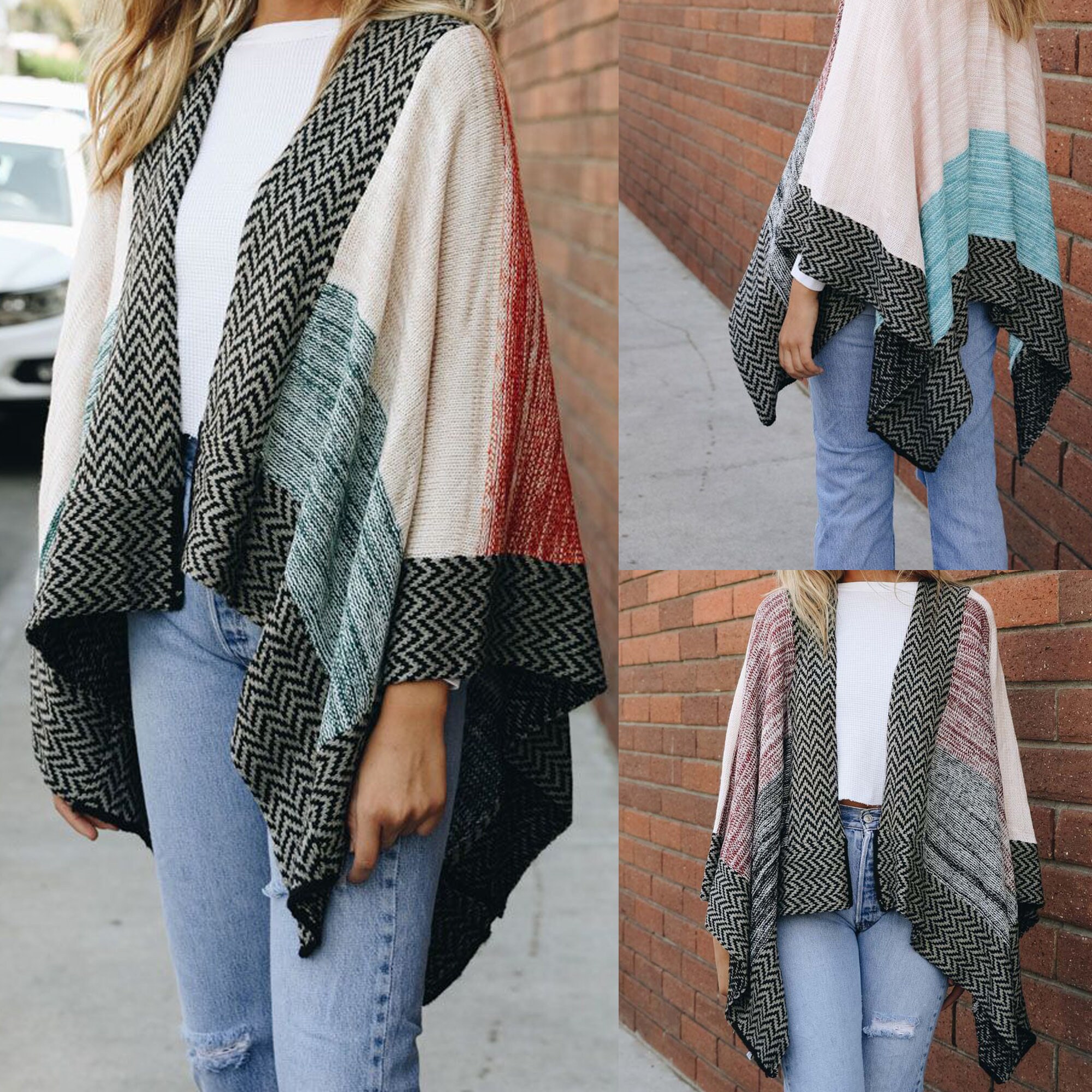 Ruana Wraps für Frauen Space Strick Colorblock Ruana mit Etsy.de