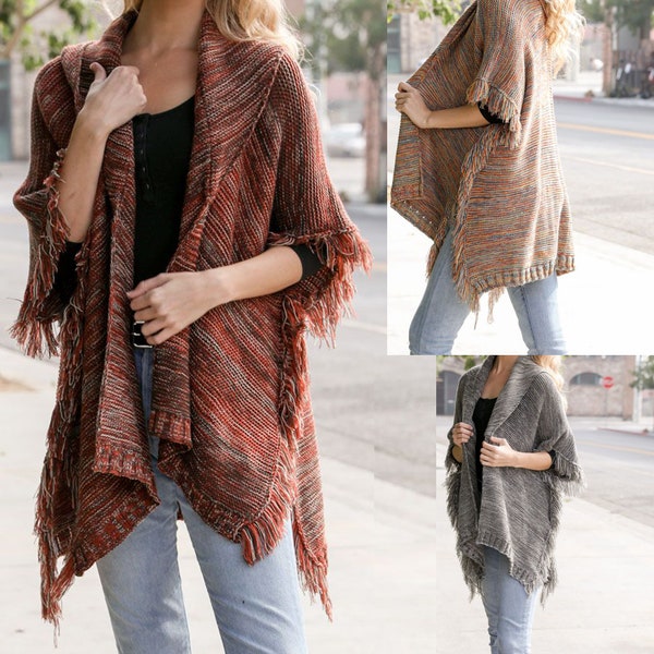 Cozy Me! Marled Knit Collared Ruana // Fall Shawl // Autumn Shawl // Autumn Sweater // Fall Sweater Wrap // Fall Kimono