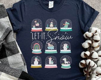 Christmas Shirts for Women, Snow Globe Shirt, Let It Snow T-Shirt, Christmas Snow Globes Shirts, Cute Womens Christmas Shirts, Snowflake Tee
