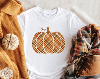 Plaid Pumpkin Shirt, Fall T-Shirts, Pumpkin Shirts, Womens Fall TShirts, Pumpkin Spice Gifts, Pumpkin Patch, Cute Fall Tees, Autumn Clothing
