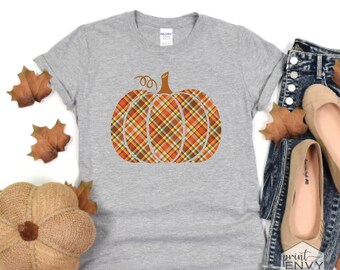 Plaid Pumpkin Shirt, Fall T-Shirts, Pumpkin Shirts, Womens Fall TShirts, Pumpkin Spice Gifts, Pumpkin Patch, Cute Fall Tees, Autumn Apparel