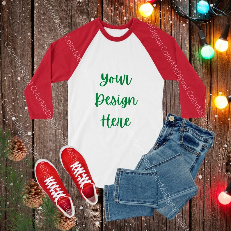 Download Christmas mock up red and white raglan baseball shirt Unisex | Etsy