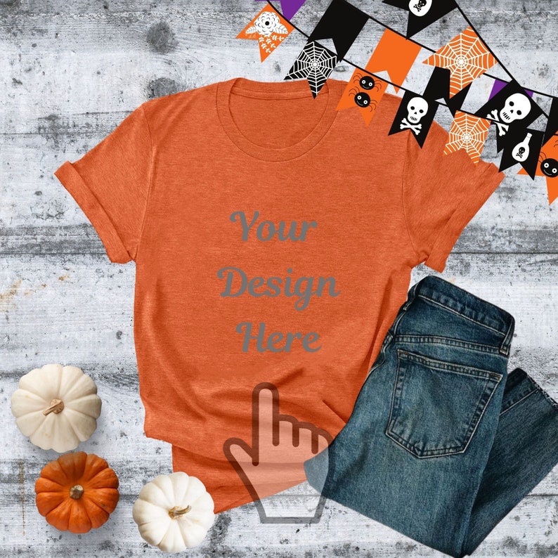 Download Halloween mock up Bella Canvas 3001 Heather Orange T-shirt | Etsy