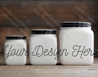 Kitchen Canister THREE IMAGES Container Mockup mock up Photo for organizing Labels showcase SVG label designs organized decal containers