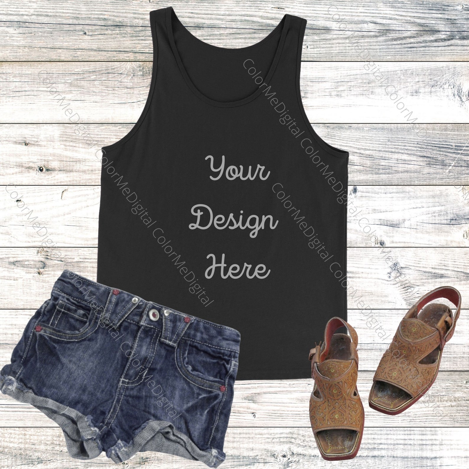 Bella Canvas 3480 black tank top mock up Flat lay mock up ...