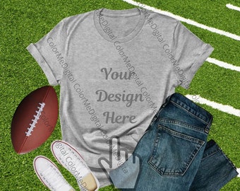 Football mock up mock-ups Bella Canvas 3001 athletic heather gray grey tee flat lay t-shirt ladies unisex football shirt Instant download
