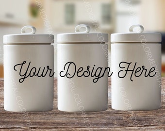 Kitchen Canister Container Mockup mock up Photo for organizing Labels showcase your SVG label designs organized white containers