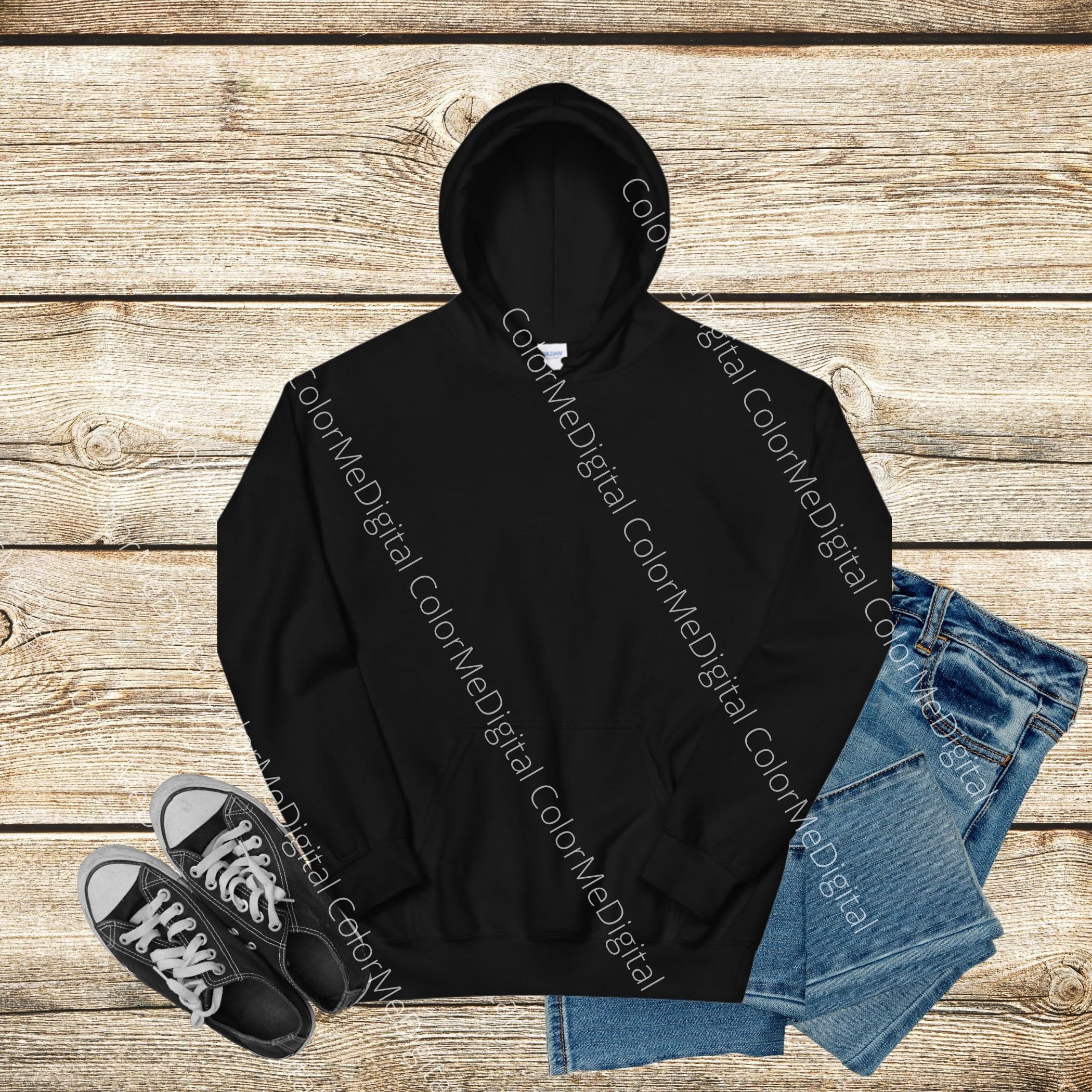 Gildan Unisex Pullover Hoodie Flat lay mock up for autumn