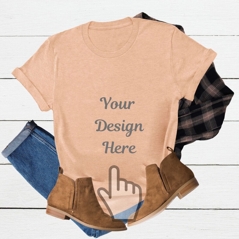 Download Bella Canvas 3001 Heather Peach T-shirt Flat lay autumn fall | Etsy