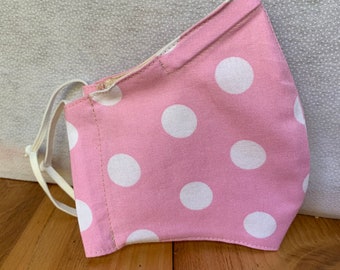 Best fitting washable face mask with filter pocket, great nose wire, adjustable ear loops, soft lining, breathable. Polka dots. ships now!