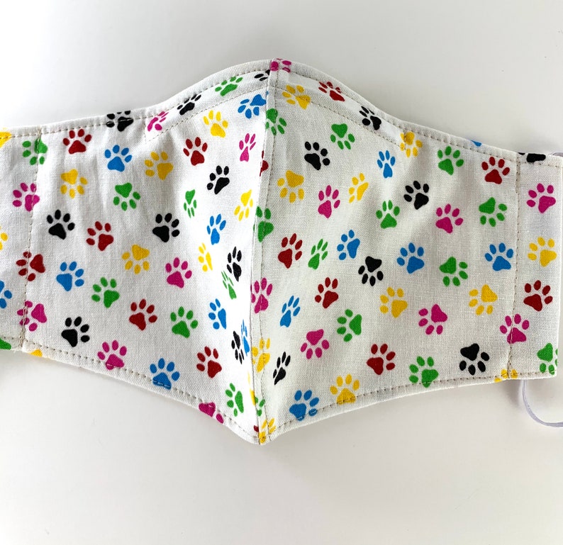 Best fitted washable face mask with filter pocket, great nose wire, adjustable ear loops, breathable. Adorable paw prints. Ships today. image 5