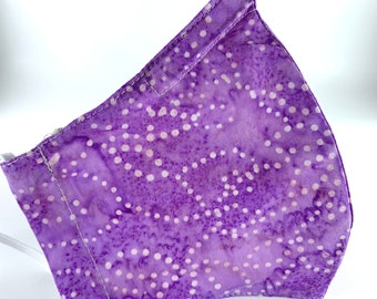 Best fitted washable mask with filter pocket, great nose wire, adjustable ear loops, soft & breathable. Lavender batik. Ships now.