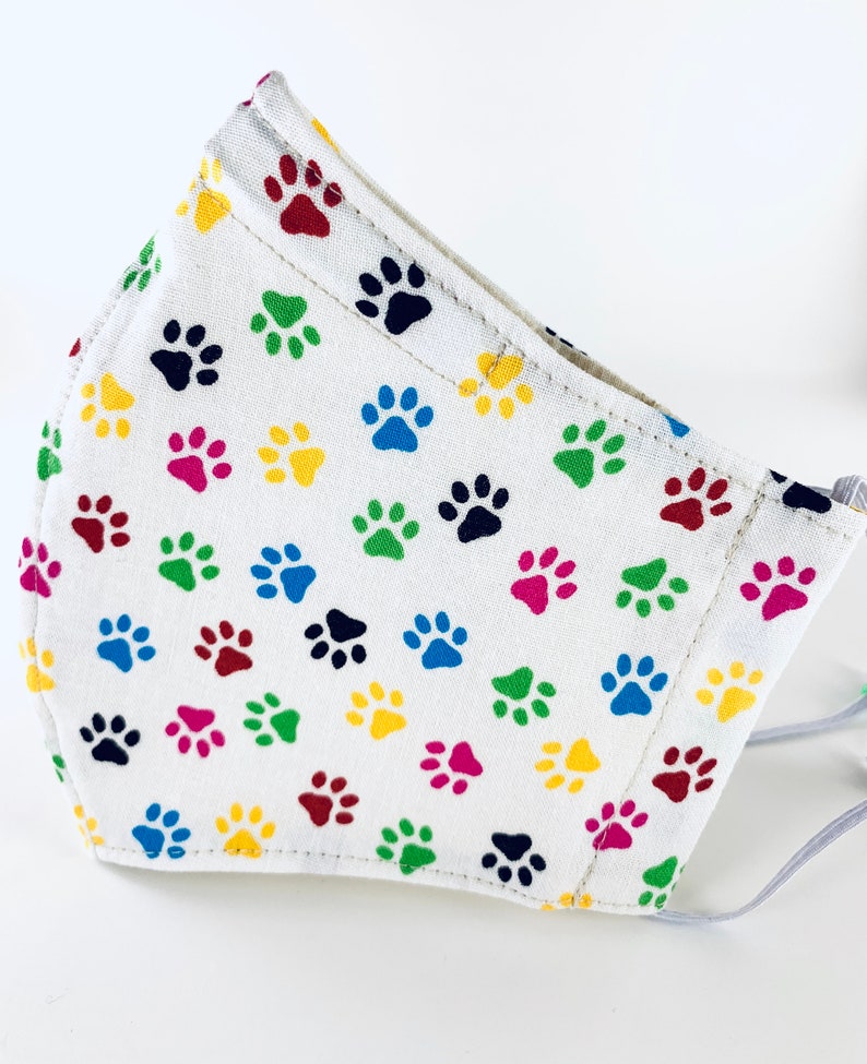 Best fitted washable face mask with filter pocket, great nose wire, adjustable ear loops, breathable. Adorable paw prints. Ships today. image 2