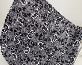 Best fitted washable mask with filter pocket, adjustable elastic, nose wire, breathable, ships now. Fun, paisley, bandana-look!