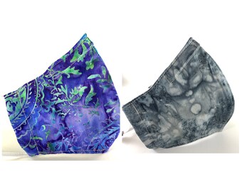 Best fitted mask with filter pocket, great nose wire, adjustable ear loops, breathable. Batiks. Tie-dye. Ships now.