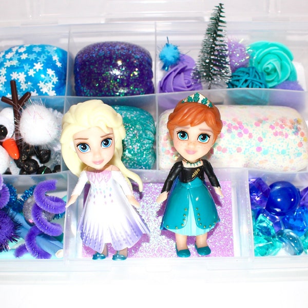 Kit de plastilina congelada, kit de plastilina Elsa, kit sensorial congelado, caja ocupada congelada, piezas sueltas, Montessori, Olaf