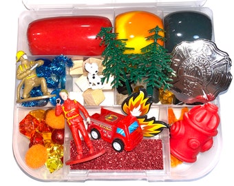 Fireman Playdough Kit, Fire Fighter Sensory Kit, Fire Playdoh Kit, Firefighter Kid's Activity, Quiet Activity, Loose Parts, Montessori