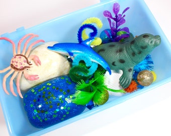 Sea Creature Playdough Kit, Ocean Playdough Kit, Ocean Sensory Bin, Fish Playdough Kit, Loose Parts, Montessori, Kid’s Craft