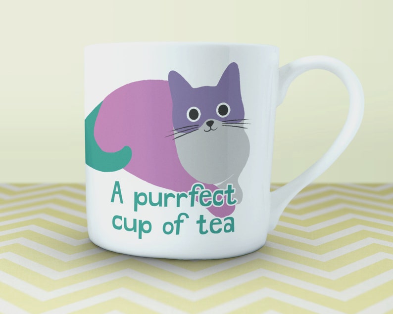 Fine china cat mug A purrfect cup of tea. Gift for cat lovers and tea drinkers, designed and printed in the UK on fine bone china image 1
