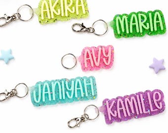 Personalized Backpack Name Acrylic Keychain, Kids Sports Bag Tags for Back to School, Lunch Bag Tag Keychains