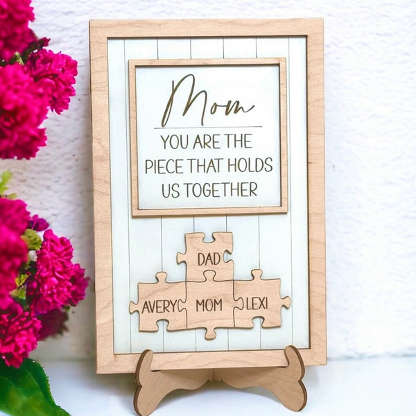 Mothers Day Puzzle Sign Gift for Grandmother, Mom You Are The Piece That Holds Us Together, Puzzle Sign with Family Names, Mothers Day Gift