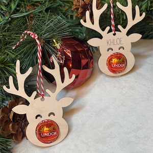 Personalized Reindeer Chocolate, Christmas Ornament, Stocking Name Tags, Lindt Chocolate Holder, Reindeer Tag