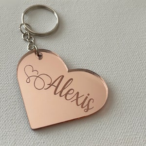 Personalized Heart Keychain: Engraved Mirrored Acrylic Valentine Gift
