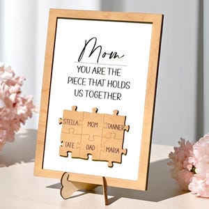 Mothers Day Puzzle Sign Gift for Grandmother, Mom You Are The Piece That Holds Us Together, Puzzle Sign with Family Names, Mothers Day Gift