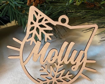 Ornement de chat personnalisé, Ornement de chat personnalisé, Ornement de nom de chat, Ornement d'empreinte de patte, Ornement de Noël chat