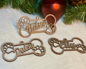 Dog Bone Ornament, Paw Print Ornament, Custom Dog Ornament, Dog Christmas Ornament, Dog Ornament Personalize, Custom Pet Ornament, Dog Name