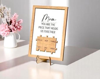 Mothers Day Puzzle Sign Gift for Mom with Kids Names, Mothers Day Gifts for Wife, Last Minute Puzzle Piece Gifts for Grandma from Daughter