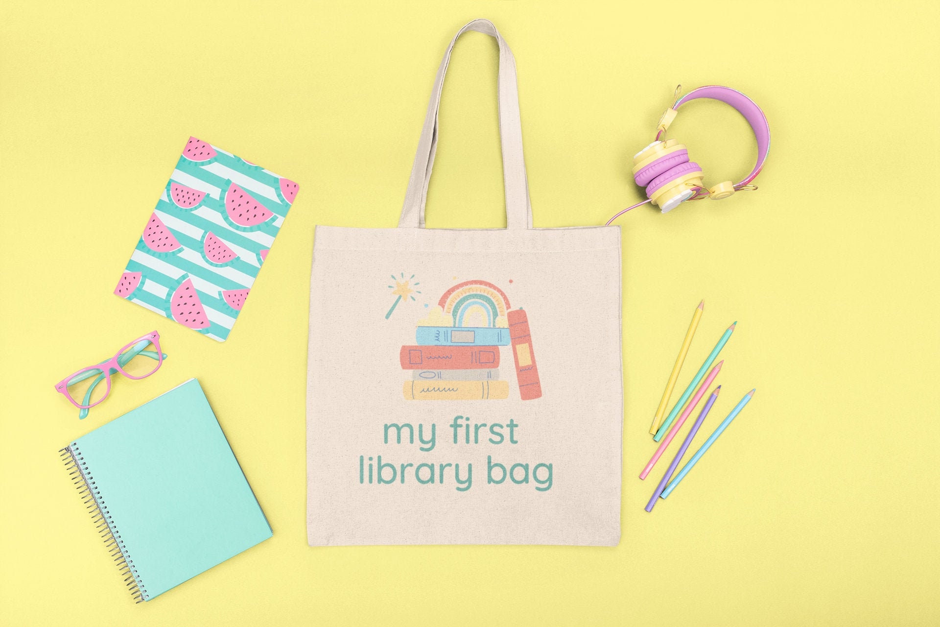 My First Library Bag Kids Cotton Tote Bag Holds Etsy