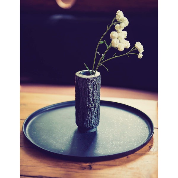 Vase | Beton | Natur | Rindenstruktur | Baumstamm | Blumenvase | Grau | Schwarz | "ALBERELLO"