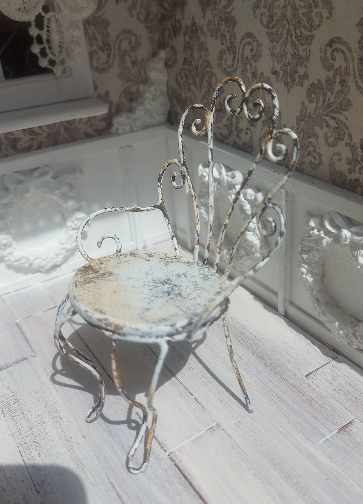 Miniature French Bistro Chair, Dollhouse 'wrought Iron