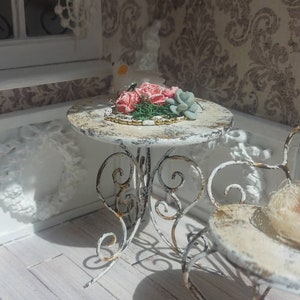 Dollhouse French bistro table, garden/kitchen miniature table, one inch scale