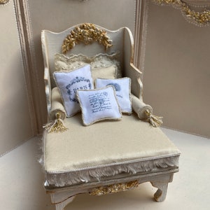DOLLHOUSE Miniature antique baroque wooden canabe,scale miniature french armchair/one inch scale/Barbie scale