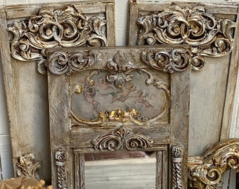 Espejo francés Trumeau en miniatura / espejo grande / escala de una pulgada / Antiguo / Broqante / Vintage