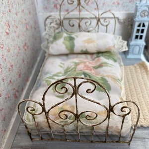 Romantic french bed, dollhouse brocante bed, miniature old and used bed, one inch scale