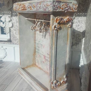 Dollhouse antique armoire, miniature wardrobe for doll, one inch scale furniture