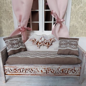 Dollhouse sofa, french antique sofa, one inch scale brocante couch