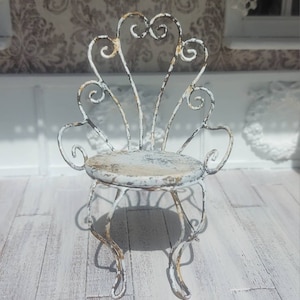 Miniature French bistro chair, Dollhouse 'wrought iron' chair, miniature wire chair, one inch scale vintage look