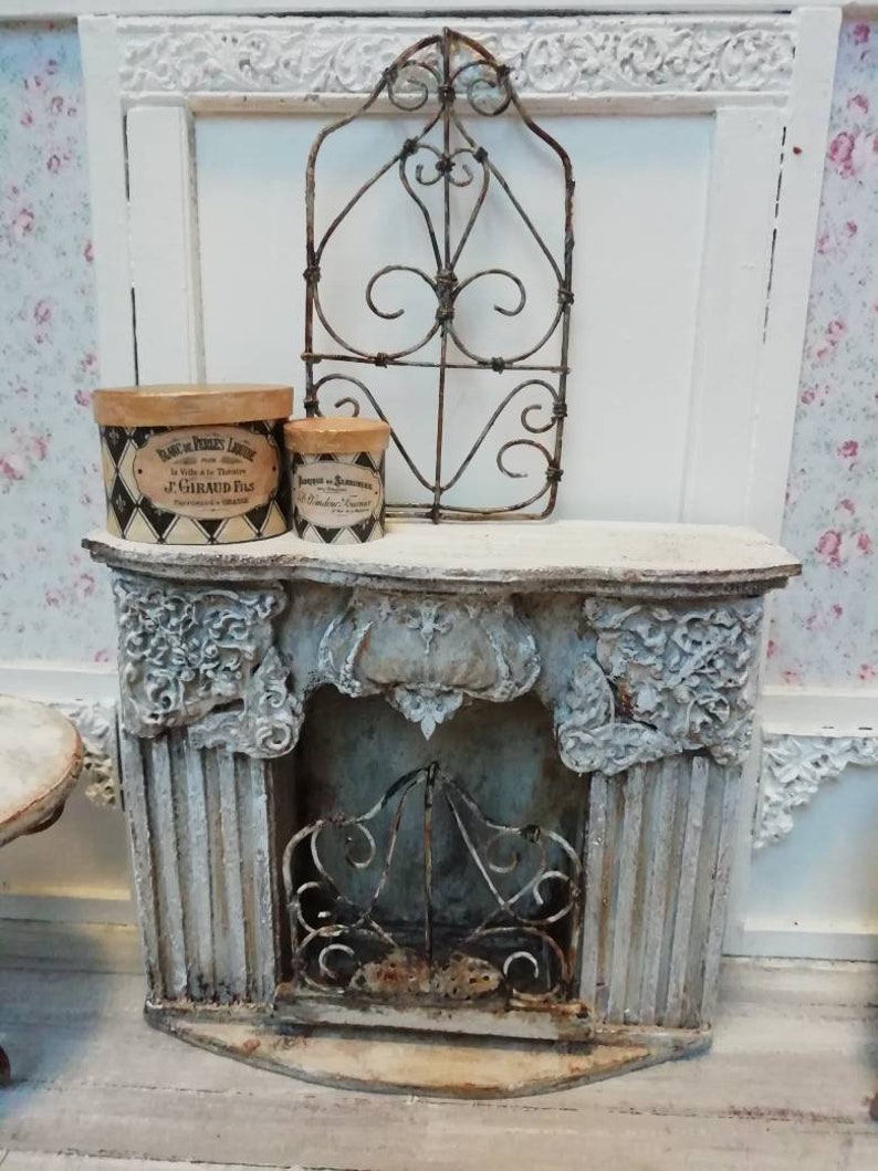 Miniature Fireplace 1:12 Scale Antique Baroque wooden aged and painted by handBeechwood