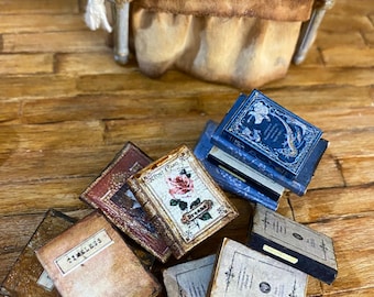 Miniature old books/one inch scale/dollhouse miniature books/antique books/lot of books