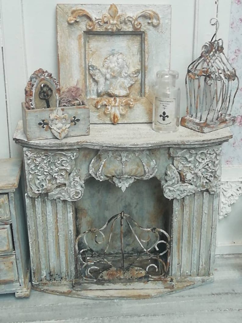 Miniature Fireplace 1:12 Scale Antique Baroque wooden aged and painted by handBeechwood