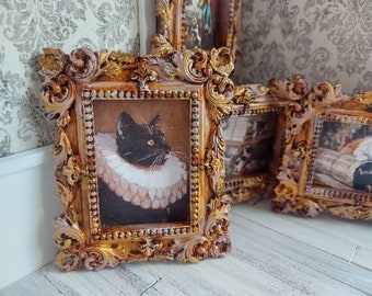 For all cat lovers, dollhouse framed art, miniature framed picture, one inch scale faux painting
